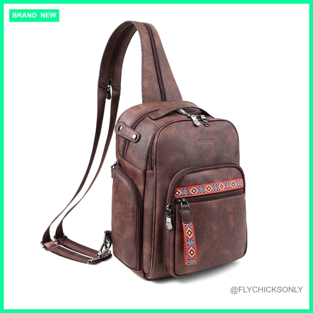 Large Convertible Sling Bag, Anti-Theft Backpack, Faux Leather Daypack